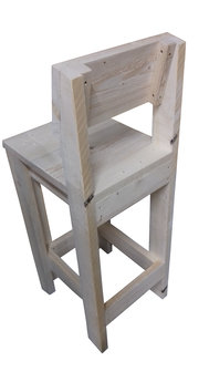 Achterkant barkruk steigerhout met rugleuning