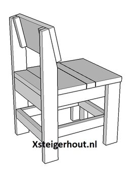 Tekening stoel steigerhout schuin achter zijkant
