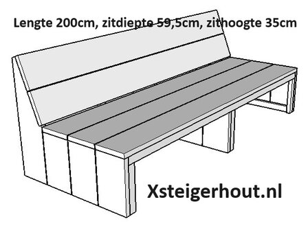 200cm lang, zit 35cm hoog en 59,5cm diep