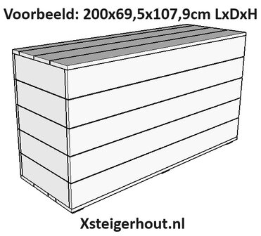 Steigerhout kist tekening 200cm lang 107,9cm hoog