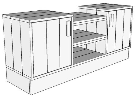 Tekening bbq meubel op maat steigerhout