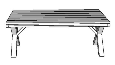 Voorkant tafel met kruispoten 119,5cm breed