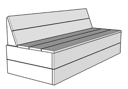 Tekening klepbank op maat steigerhout zonder armleuningen