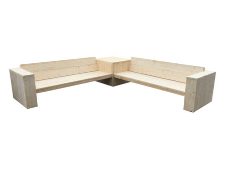 Hoekbank steigerhout met tafel in de hoek