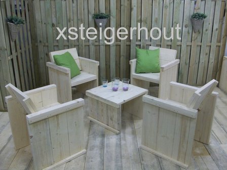 Tuinset steigerhout met 4 tuinstoelen