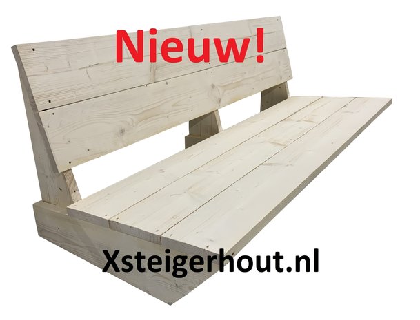 lage steigerhout bank met text in de foto nieuw xsteigerhout