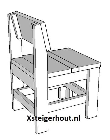 Tekening stoel steigerhout schuin achter zijkant