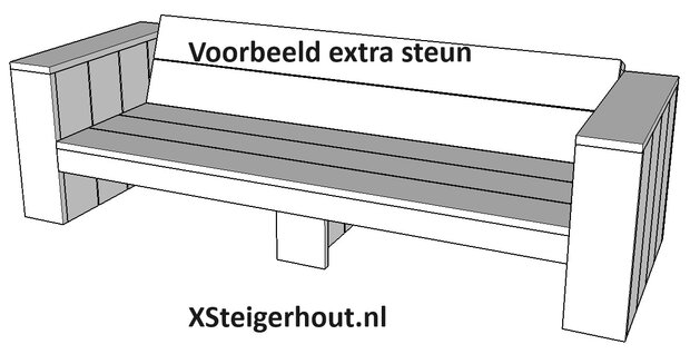 Voorbeeld extra steun onder loungebank steigerhout