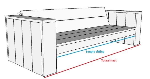 Zittng en totaal maat loungebank steigerhout