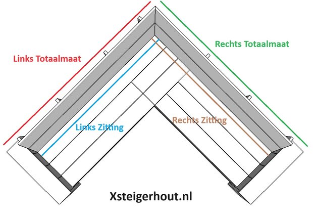 Steigerhout hoekbank met opbergruimte links en rechts