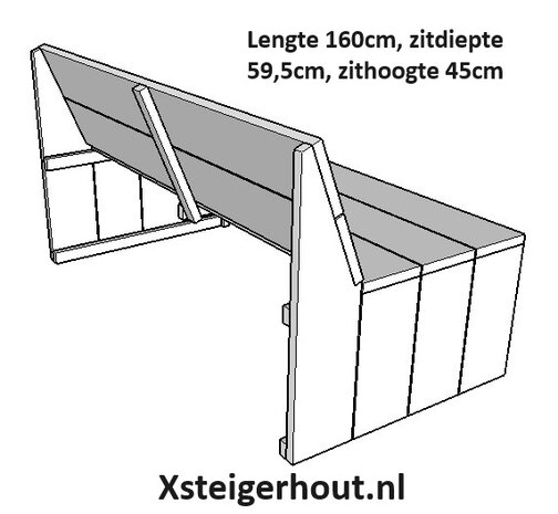 Steigerhout bank met open onderkant tekening