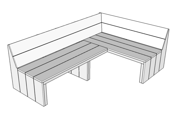 Steigerhout hoekbank met open onderkant op maat 