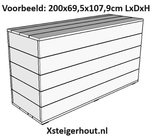 Steigerhout kist tekening 200cm lang 107,9cm hoog