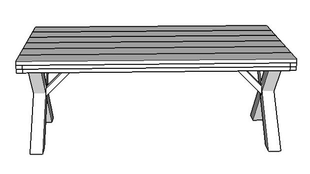 Voorkant tafel met kruispoten 119,5cm breed