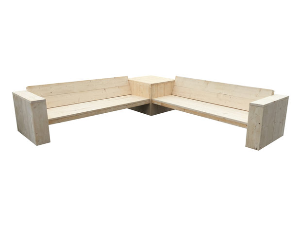 Hoekbank steigerhout met tafel in de hoek