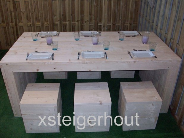 steigerhout u tafel met hockers