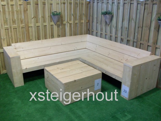 Hoekbank steigerhout met hocker steigerhout
