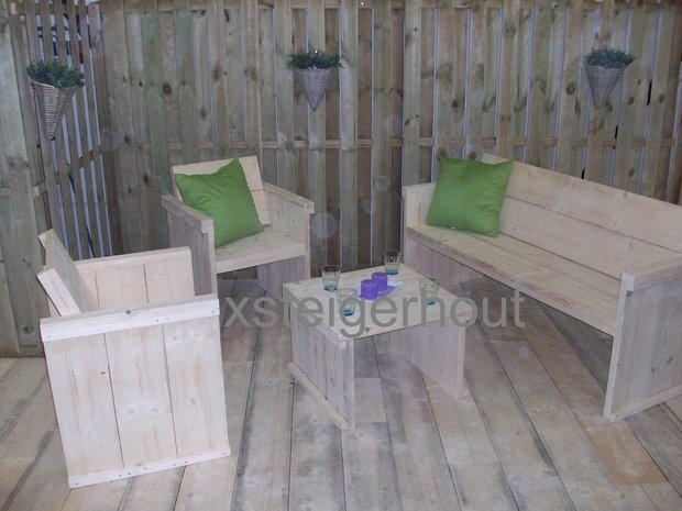 tuinset steigerhout met 2 stoelen en tuinbank