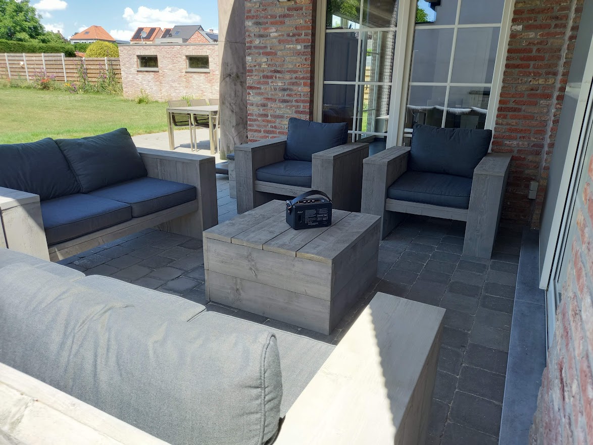Steigerhout lounge set op maat kussens