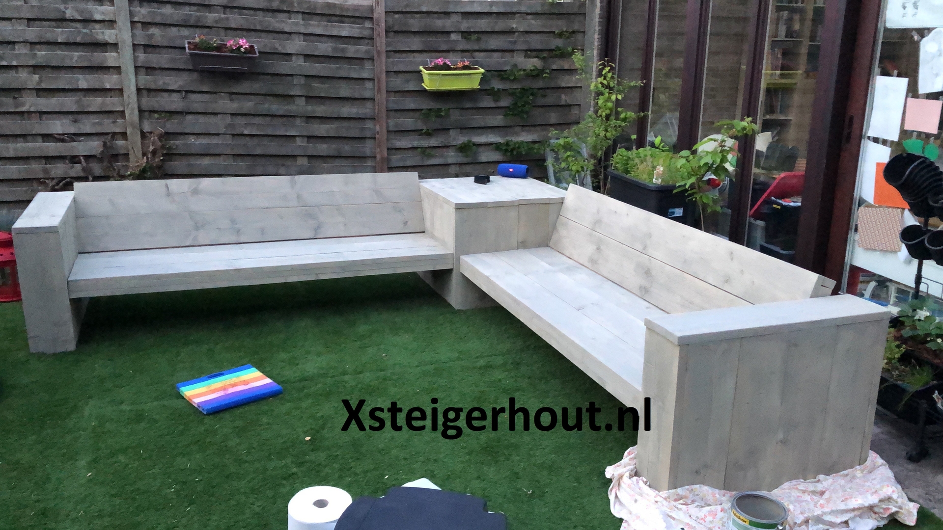 hoekbank xl met hoektafel zelf gemaakt