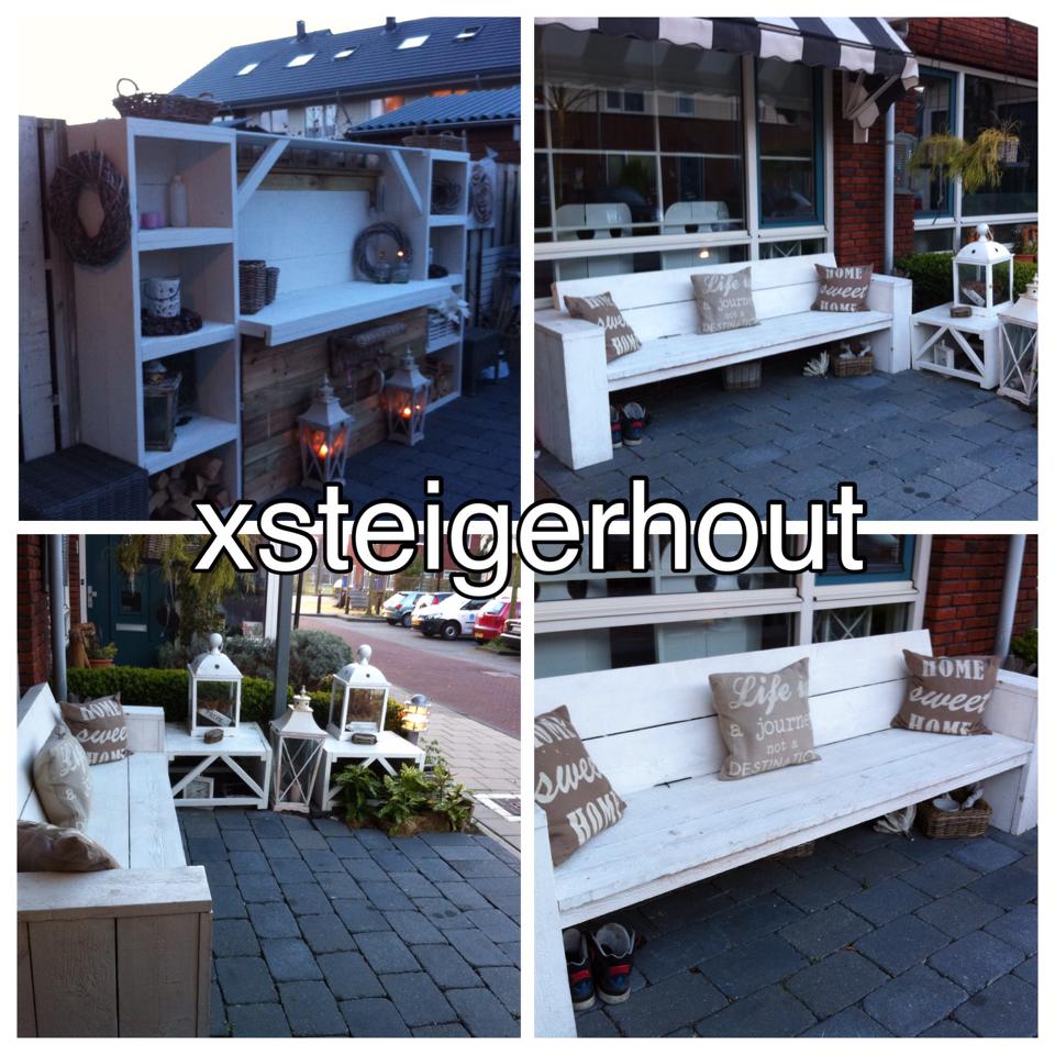 Loungebank steigerhout wit en kast steigerhout