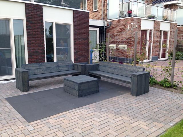 2 loungebank steigerhout antraciet van kleur