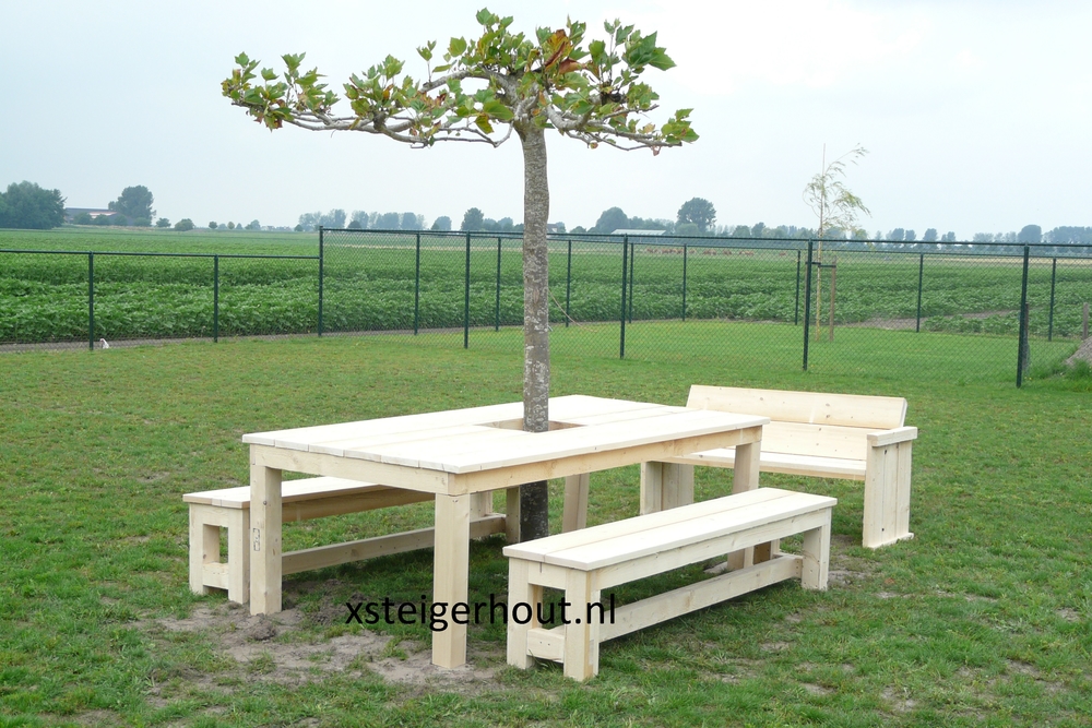 Kalmte Fantasierijk Door Tafel om boom geleverd als bouwpakket - xsteigerhout