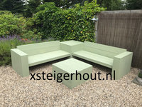 Steigerhout hoekbank met hoektafel