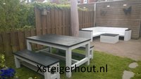 Steigerhouten Lounge hoekbank met eetset