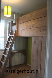 Steigerhout hoogslaper met kast