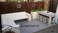 Steigerhout hoekbank en tuintafel set