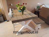 Steigerhout Eettafel met bankje