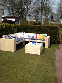 Steigerhout hoekbank met Amerikaanse kussens