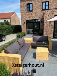 Steigerhout hoekbank met kussens in België