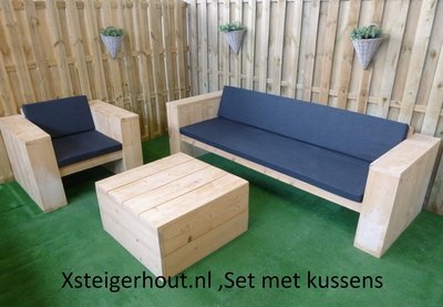 Steigerhouten loungeset met kussens bouwpakket